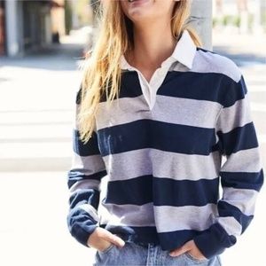 Brandy Melville John Galt Jonny black gray striped long sleeve collared polo top